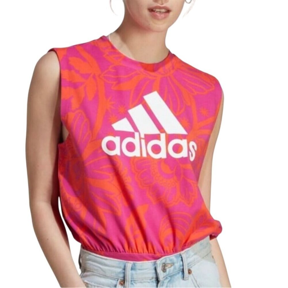 Adidas X Farm Rio Unique Pink Orange Open Back Cotton Blend 2023 Bodysuit Size S